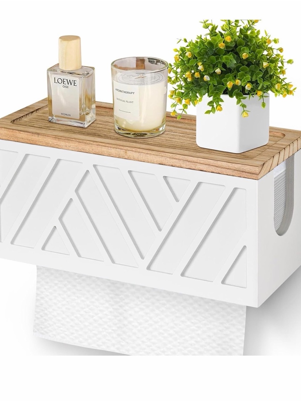 White and Wood Toilet Paper Holder Shelf - Home Bath
